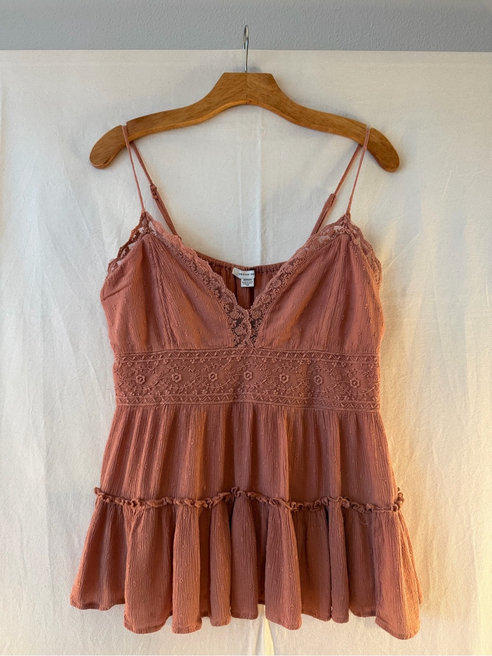 American Eagle Outfitters Rust Pink Lace-Trim Mini Dress